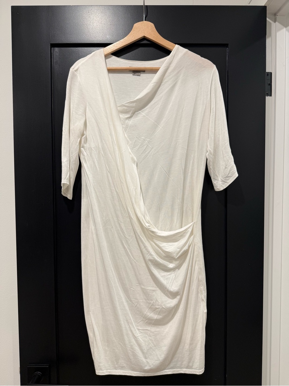 Helmut Lang Cream Draped Midi Jersey Dress